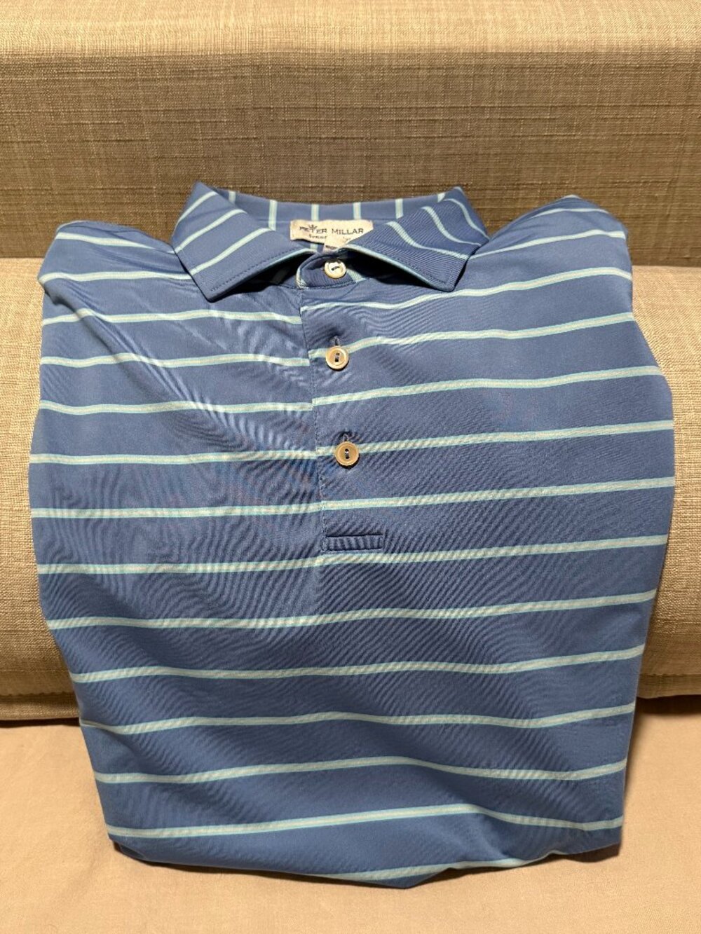 Peter Millar Summer Comfort Golf Polo Blue White Striped Men's Medium